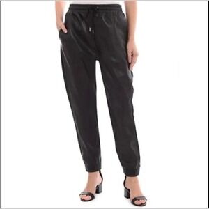 Bagatelle Collection Black Faux Leather Jogger Pants Size M Drawstring Pull On